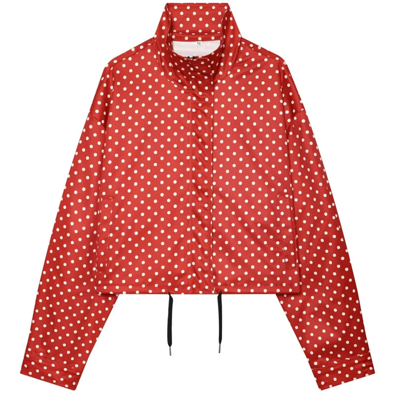 Polka Dot Bomber Jacket – Women’s Oversized Zip Up Outerwear