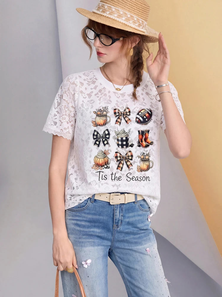 Women’s Vintage Black Lace Graphic Tee