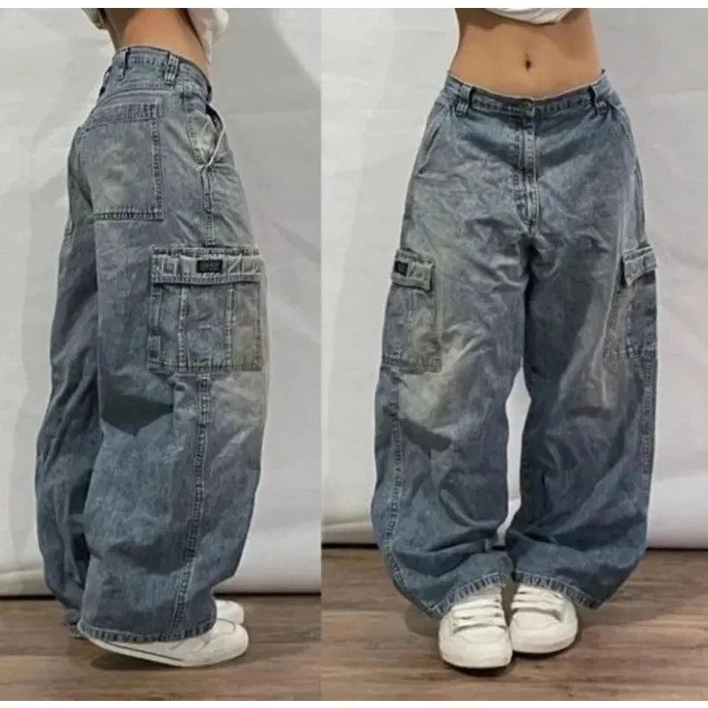 Men’s Gothic Washed Wide Leg Jeans – Vintage Baggy Streetwear Pants