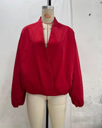 Women’s Red Pilot Jacket – Loose Fit Autumn Chic Outerwear