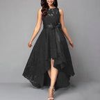 Elegant Lace Bridesmaid Maxi Dress – Women’s High Waist Bow Evening Gown