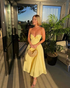 Yellow Tulle Corset Maxi Dress – Women’s Lace Up Evening Gown