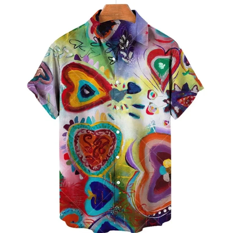 Men’s Cat Print Button-Up Shirt – Oversized Short Sleeve Summer Hawaiian Top