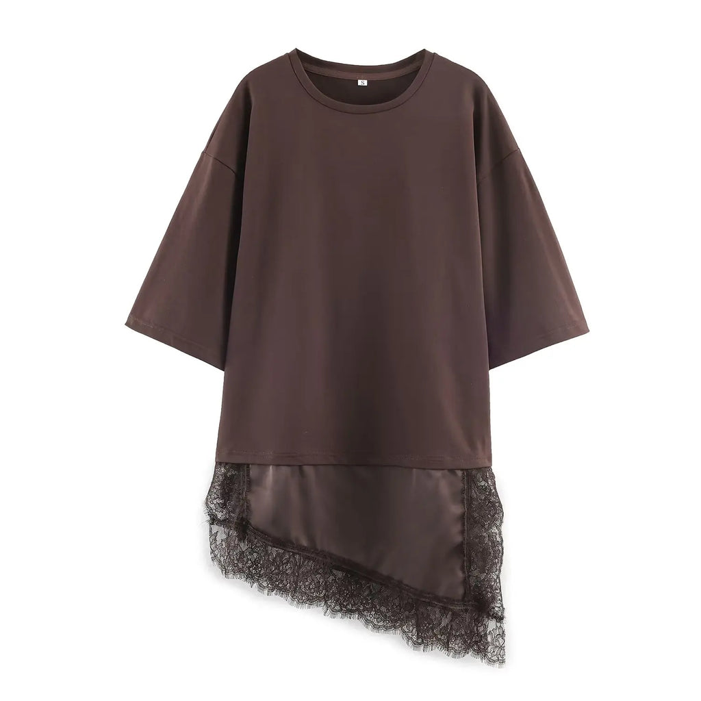 Lace Hem Loose T-Shirt – Women’s Casual Summer Top