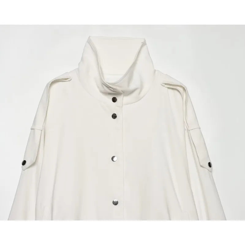 Women’s High Neck Bomber Jacket – Long Sleeve Shoulder Pad Outerwear