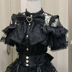Lolita Bow Lace Blouse – Women’s Black & White Long Sleeve Shirt