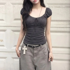 Lace Up Short Sleeve Top – Women’s Fairy Grunge Tee
