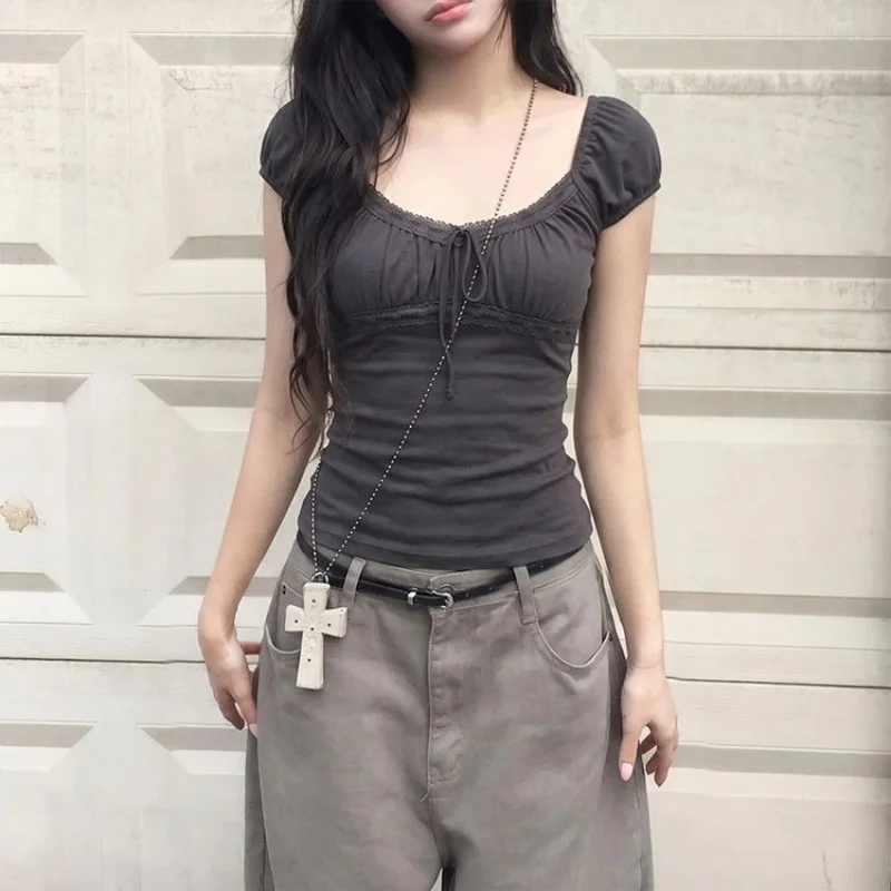 Lace Up Short Sleeve Top – Women’s Fairy Grunge Tee