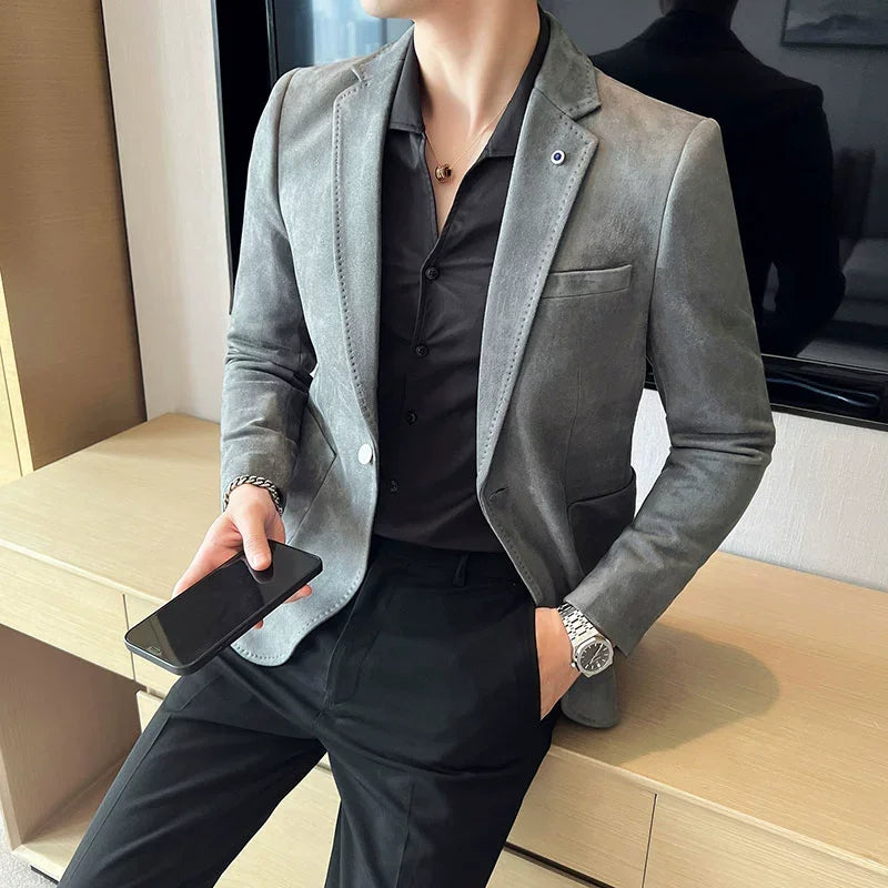 Men’s Slim Fit Velvet Blazer – Elegant Business & Wedding Suit Jacket