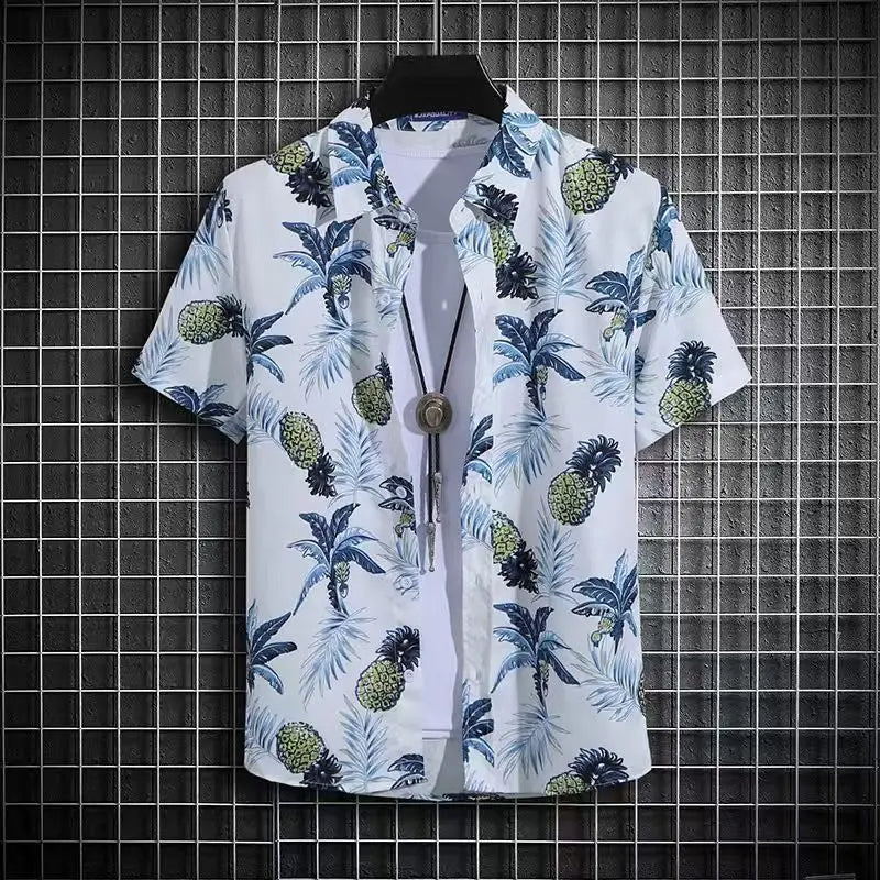 Men’s Cat Print Button-Up Shirt – Oversized Short Sleeve Summer Hawaiian Top