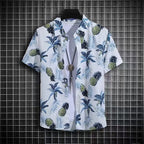 Men’s Cat Print Button-Up Shirt – Oversized Short Sleeve Summer Hawaiian Top