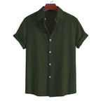 Men’s Cotton Short Sleeve Lapel Shirt – Solid Color Casual Summer Top
