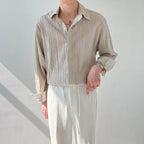 Men’s Pleated Long Sleeve Shirt – Loose Fit Korean Casual Dress Shirt