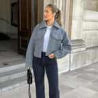 Women’s Tweed Cropped Bomber Jacket – Zip-Up Long Sleeve Outerwear