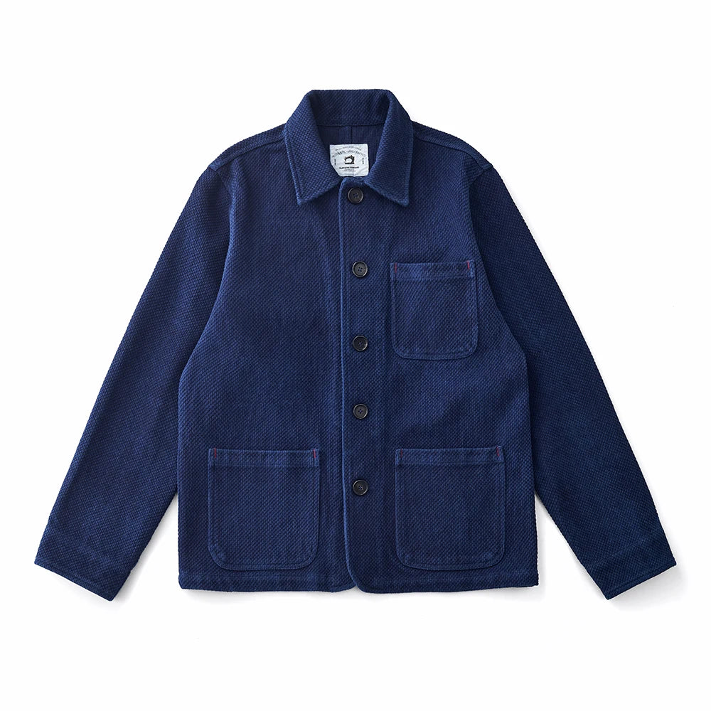 Men’s Vintage Indigo Cargo Jacket – Multi-Pocket Lapel Workwear Coat