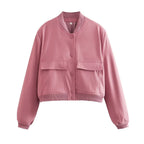 Women’s Vintage Button-Up Bomber Jacket – Long Sleeve Casual Outerwear