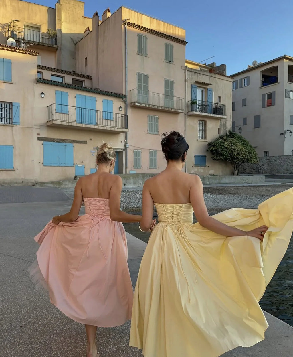 Yellow Tulle Corset Maxi Dress – Women’s Lace Up Evening Gown