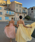 Yellow Tulle Corset Maxi Dress – Women’s Lace Up Evening Gown