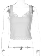 Square Neck Lace Strap Crop Top – Women’s Summer Tank Top