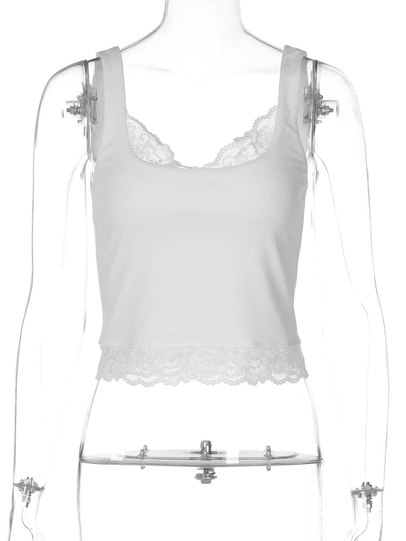 Square Neck Lace Strap Crop Top – Women’s Summer Tank Top