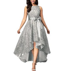 Elegant Lace Bridesmaid Maxi Dress – Women’s High Waist Bow Evening Gown