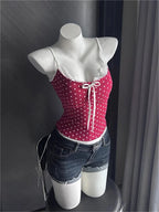 Vintage Leopard Lace Patchwork Cami – Women’s Y2K Sleeveless Summer Top