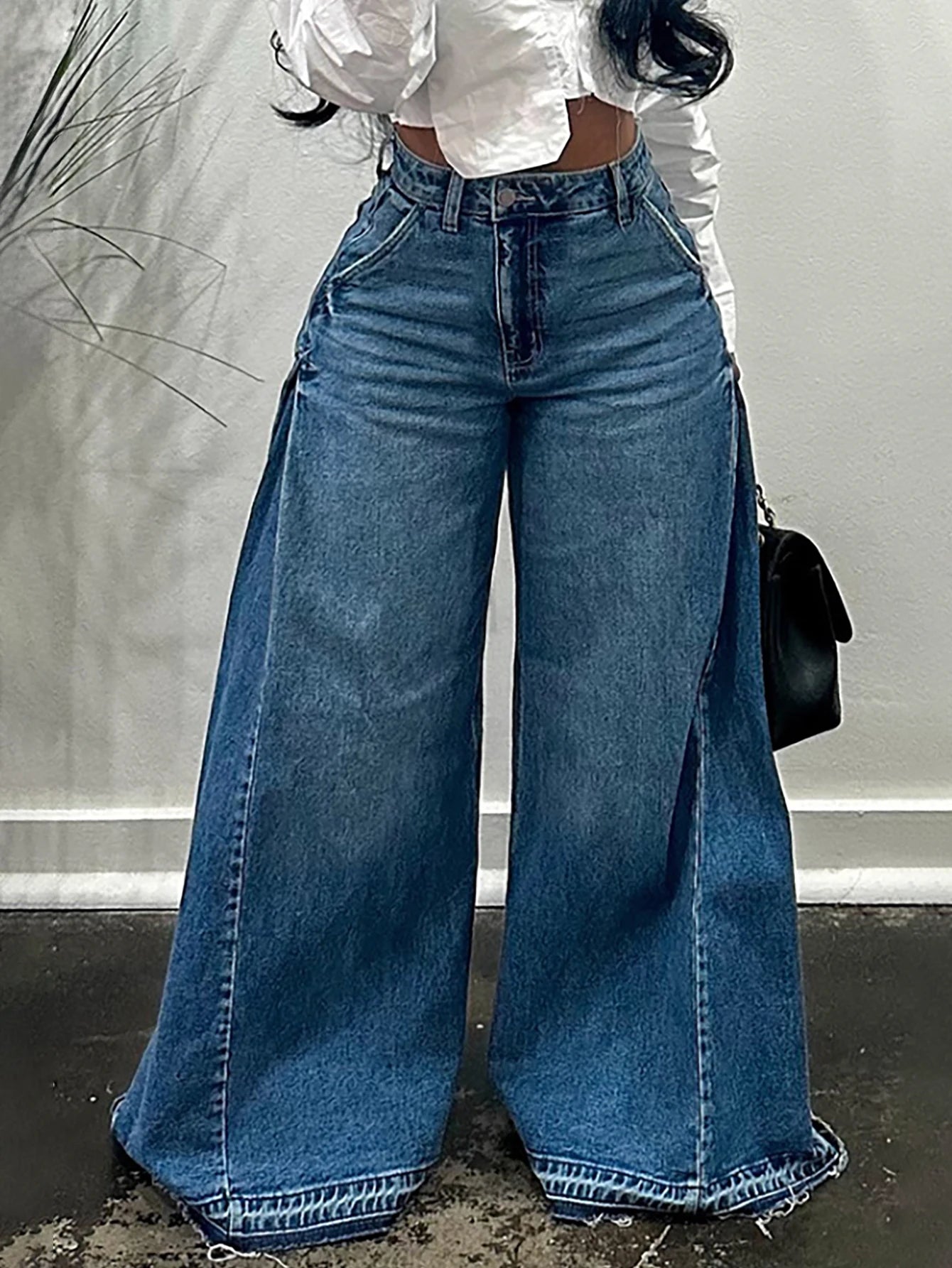 Women’s Vintage Wide Leg Jeans – Y2K Floor Length Denim Pants