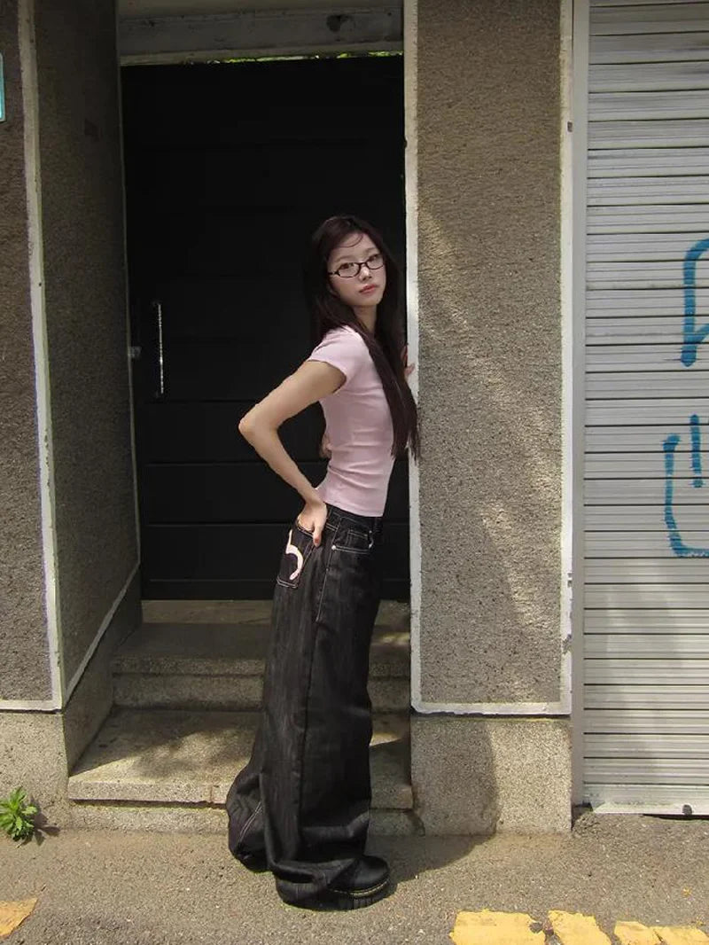 Women’s Y2K Wide Leg Baggy Jeans – Vintage Grunge Denim Pants