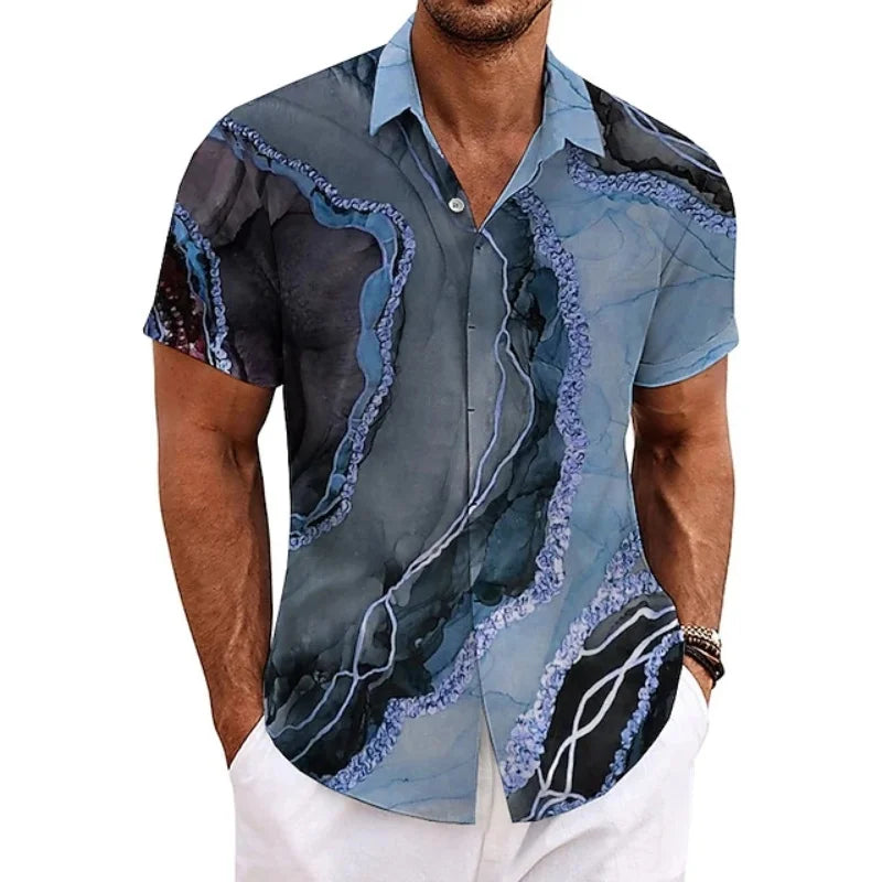 Men’s Vintage Patchwork Printed Shirt – Short Sleeve Tropical Vacation Top
