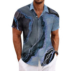 Men’s Vintage Patchwork Printed Shirt – Short Sleeve Tropical Vacation Top