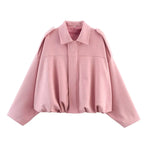 Suede Oversized Bomber Jacket – Women’s Long Sleeve Zip-Up Coat