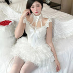 Victorian Sweet Lolita Mini Dress – Women’s Bow Lace Halter Party Dress