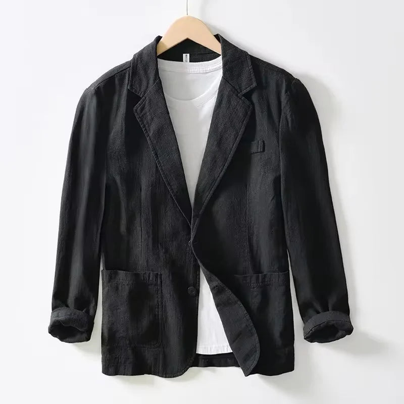 Men’s Cotton Blazer – Lightweight Black Summer Business Jacket