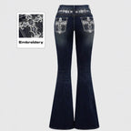 Women’s Vintage Flare Jeans – Embroidered Rhinestone Bootcut Denim Pants