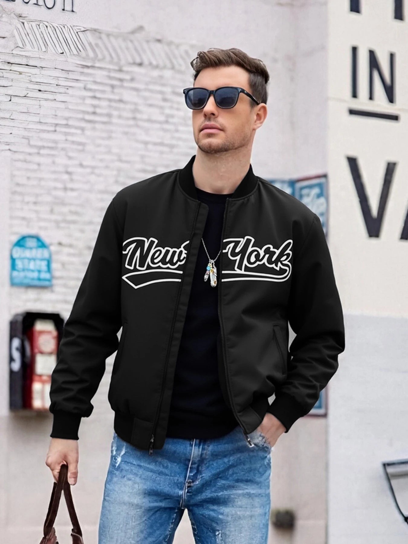 Men’s Lightweight Baseball Jacket – Solid Color Casual Outdoor Coat