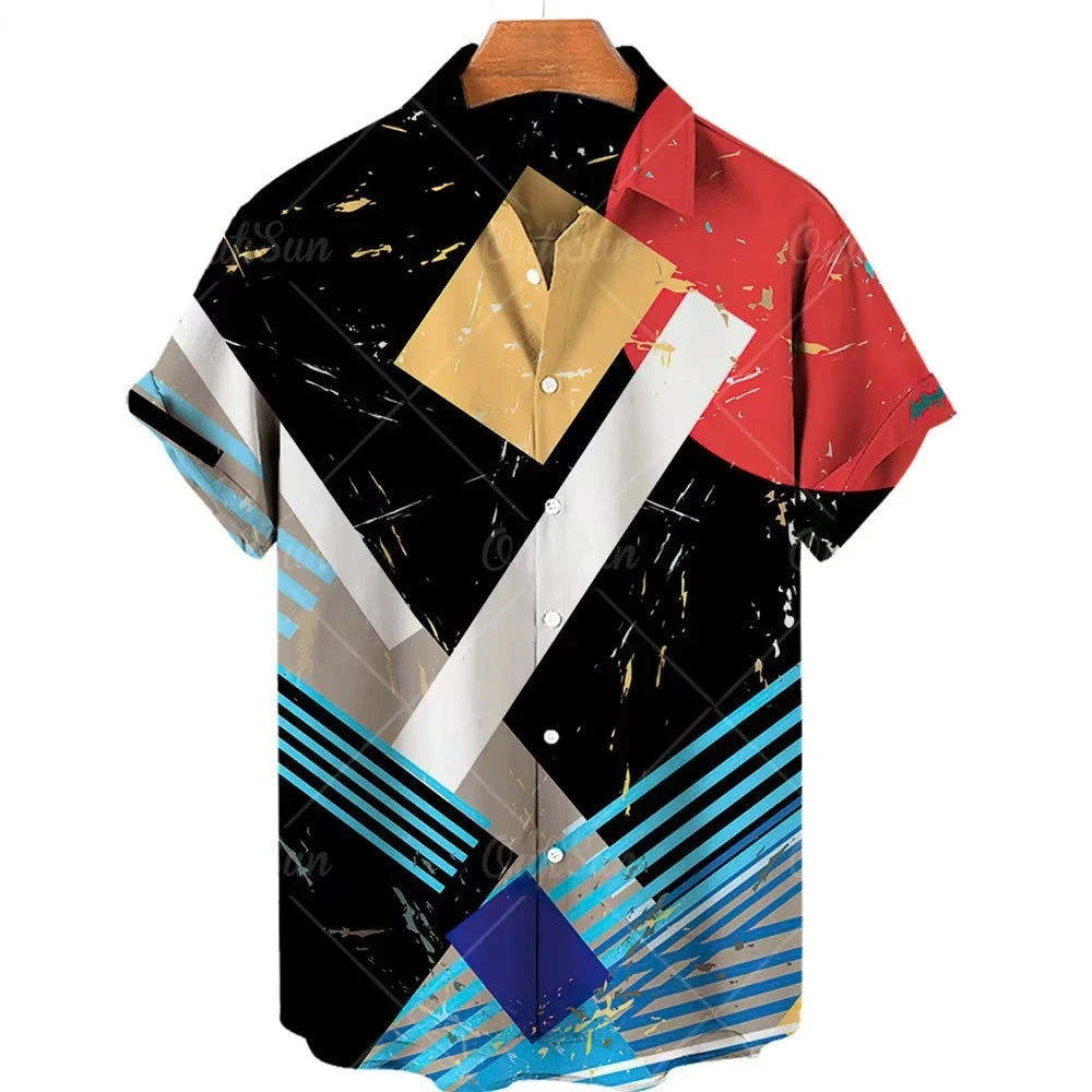 Men’s Cat Print Button-Up Shirt – Oversized Short Sleeve Summer Hawaiian Top