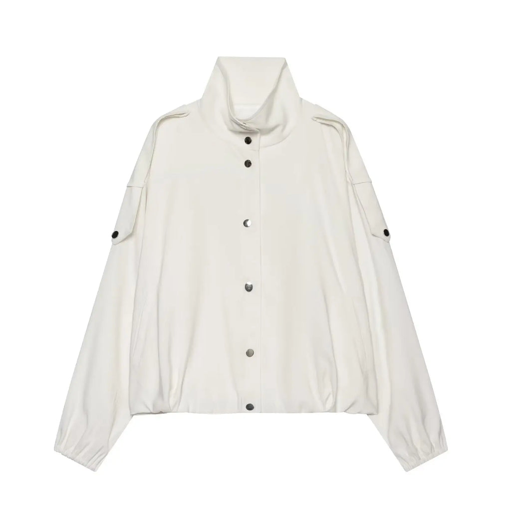 Women’s High Neck Bomber Jacket – Long Sleeve Shoulder Pad Outerwear