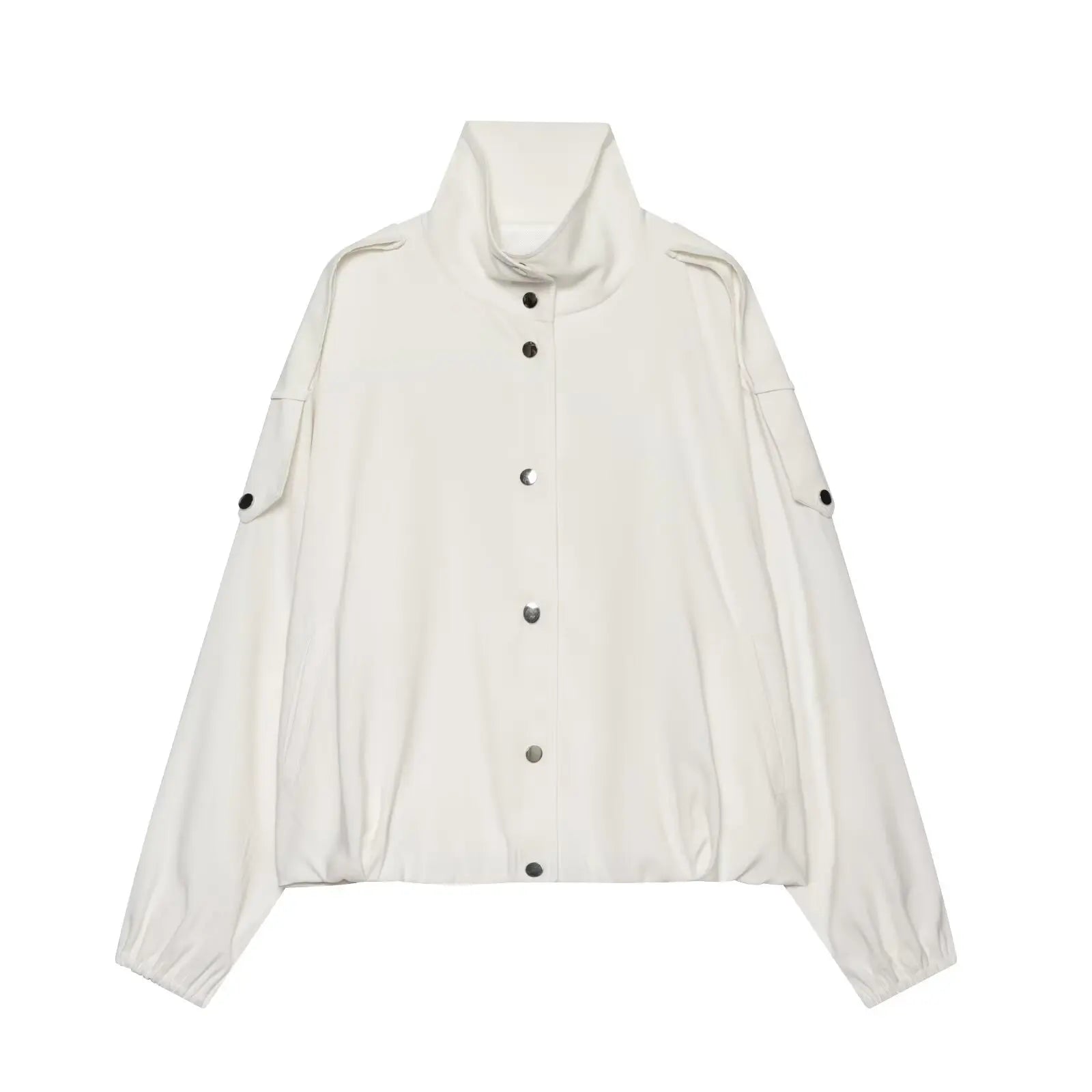 Women’s High Neck Bomber Jacket – Long Sleeve Shoulder Pad Outerwear