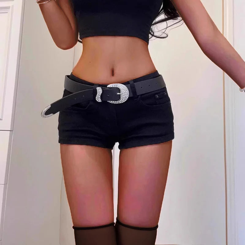 Women’s High Waist Straight Leg Denim Shorts – Y2K Baggy Black Streetwear
