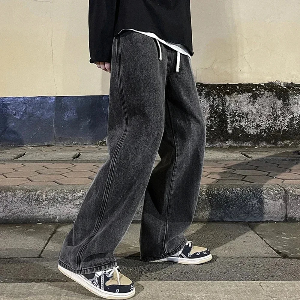 Men’s Vintage Wide Leg Drape Jeans – Loose Fit Streetwear Pants