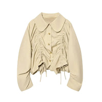Chic Pleated Bomber Jacket – Women’s Casual Long Sleeve Coat
