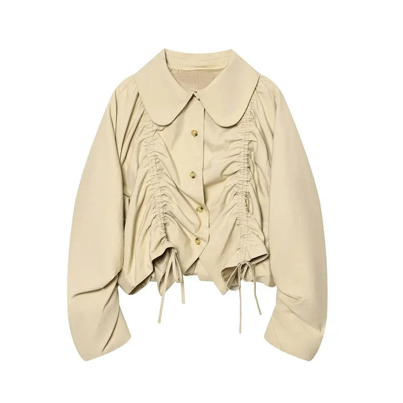 Chic Pleated Bomber Jacket – Women’s Casual Long Sleeve Coat