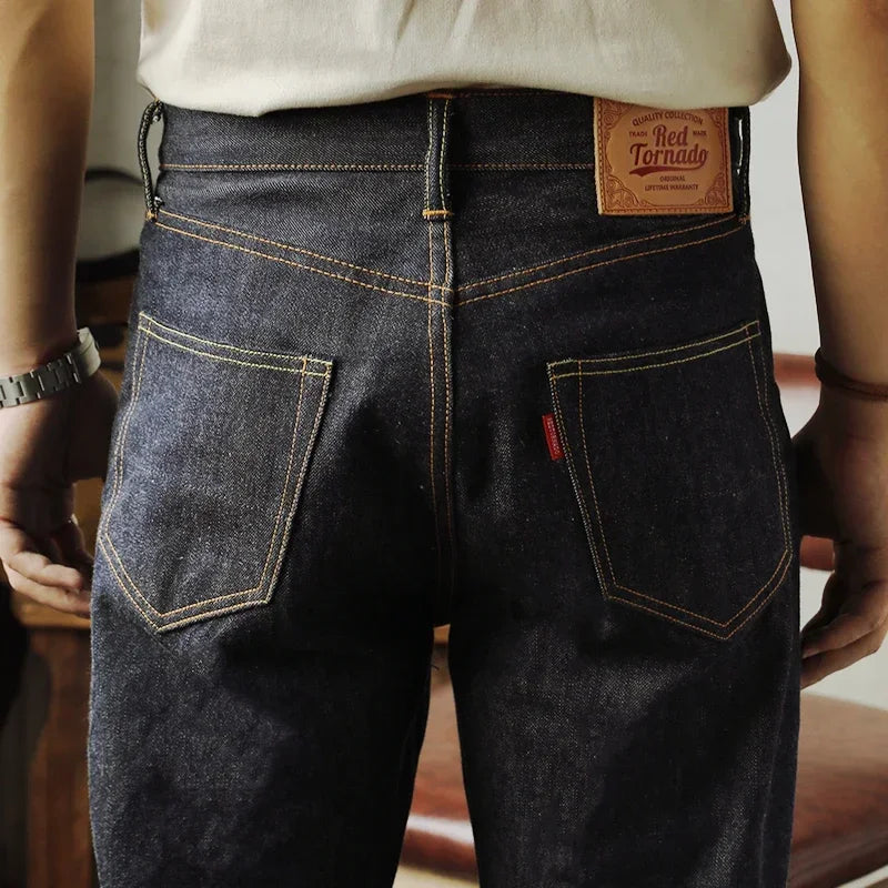 Men’s Relaxed Straight Raw Denim Jeans – Vintage Selvedge Pants