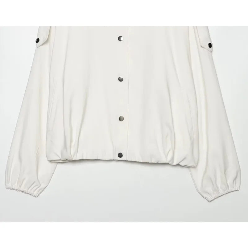 Women’s High Neck Bomber Jacket – Long Sleeve Shoulder Pad Outerwear