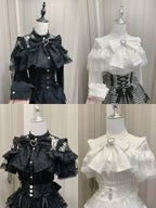 Lolita Bow Lace Blouse – Women’s Black & White Long Sleeve Shirt