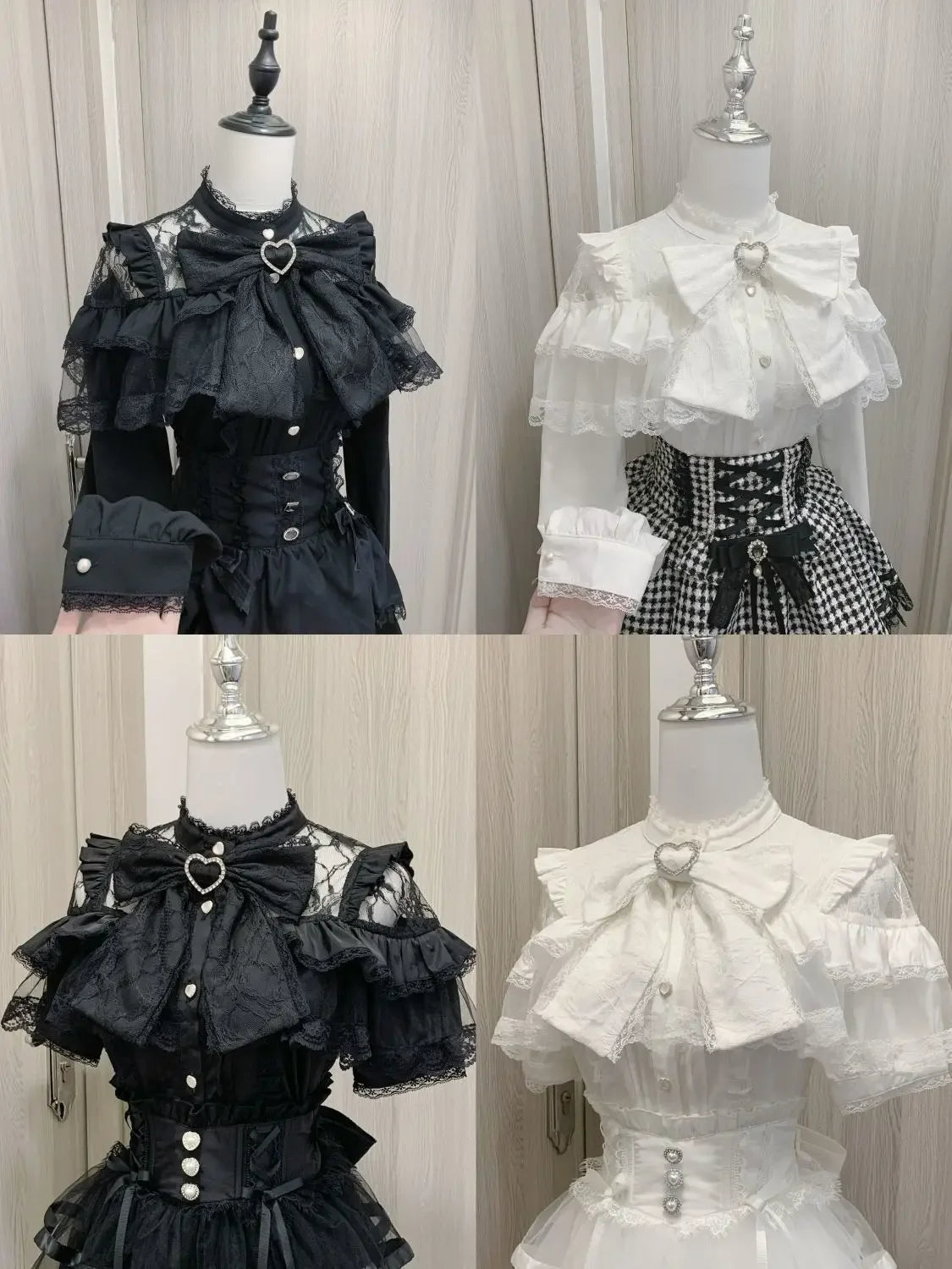 Lolita Bow Lace Blouse – Women’s Black & White Long Sleeve Shirt