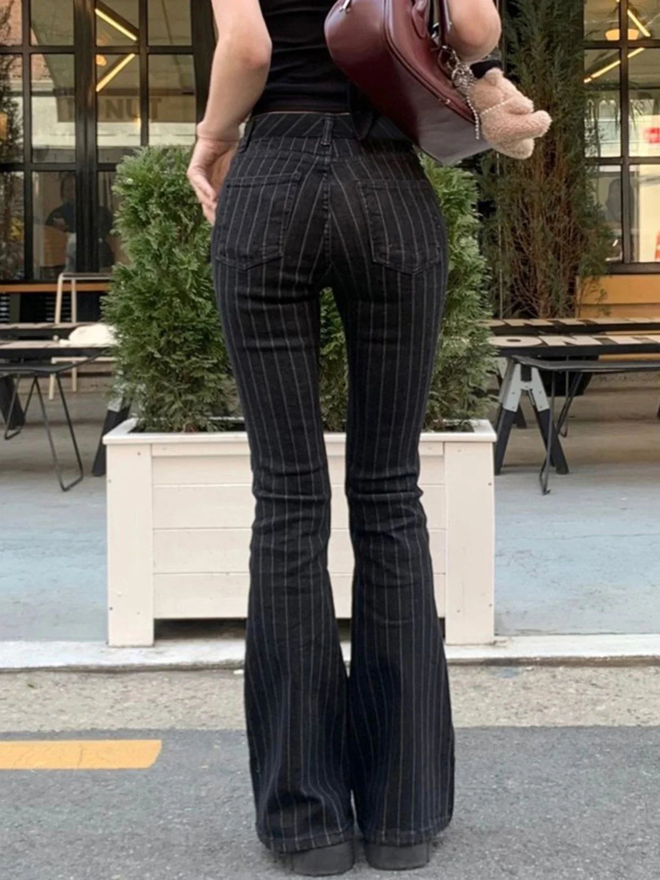 Women’s Vintage Stripe Slim Jeans – Low Waist 90s Streetwear Denim Pants