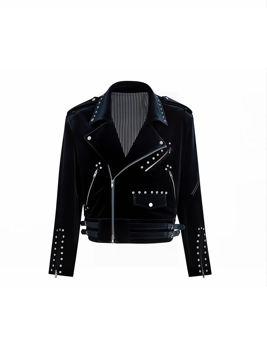 Men’s Velvet Moto Jacket – Short Zip-Up Luxury Biker Outerwear