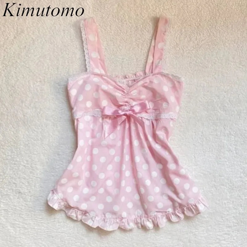 Vintage Polka Dot Lace Patchwork Crop Tank Top – Women’s Summer Cami