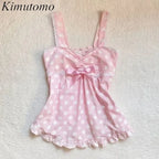 Vintage Polka Dot Lace Patchwork Crop Tank Top – Women’s Summer Cami